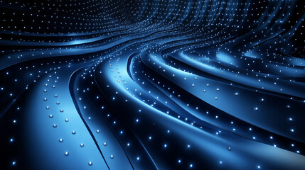 Poster - Futuristic and technological atmosphere created by glowing dots in abstract blue wavy landscape