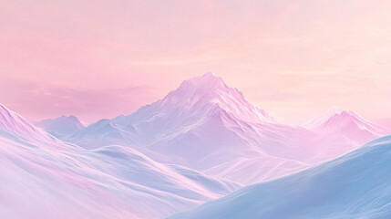 Fototapete - Stunning winter landscape with snow-covered mountain peaks bathed in the warm glow of a pastel pink sunset