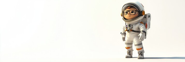 Poster - A young astronaut character in a space suit, standing against a plain background.