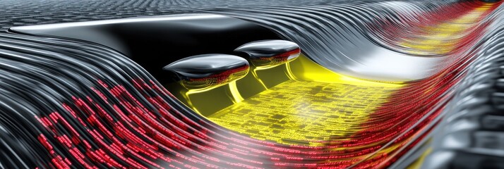 Leinwandbilder - Abstract representation of fluid dynamics with glowing elements and flowing patterns.