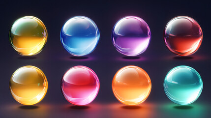 Poster - Eight colorful glossy spheres are floating on a dark background, creating a vibrant and captivating scene