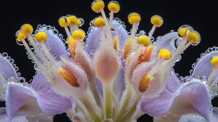 Poster - A close-up of a flower with droplets, showcasing intricate details and vibrant colors.