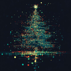 Poster - Digital Christmas tree illuminated by colorful lights and reflections during the holiday season