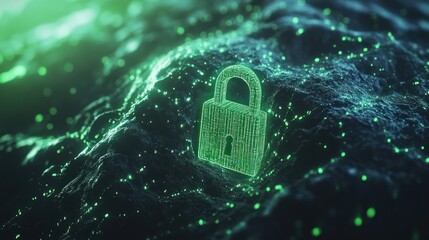 Poster - A glowing digital lock symbolizing cybersecurity and data protection.