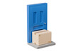 © Theeraphat - 3D To Your Door Delivery icon. Minimal Courier delivery package in front blue door. Online Shopping Concept. Fast Delivery, logistic Concept. 3d Deliveries of online orders outside the door. 3d render