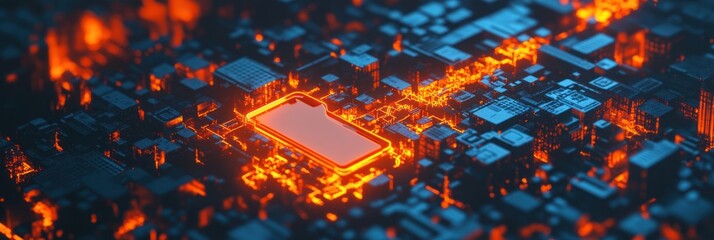 Aufkleber - A glowing microchip surrounded by a complex circuit board, symbolizing technology and innovation.