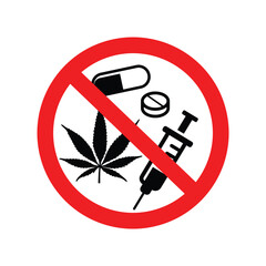 classic simple no drugs drug use prohibited symbol in red white circle vector isolated on transparent background