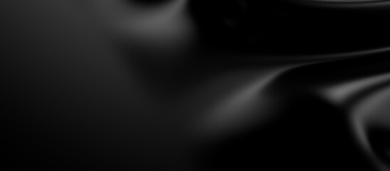 Aufkleber - 3d soft black waves background. Dark silk crumples. Elegant minimalistic satin ripples backdrop. 3d render illustration