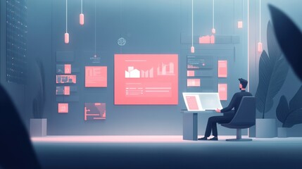 Poster - Businessman Analyzing Data in Modern Office Space