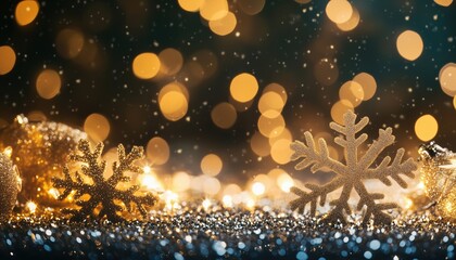 Poster - Sparkling Snowflakes And Bokeh Lights Create A Magical Christmas Atmosphere With Glittering Glow And Falling Shimmering Particles.