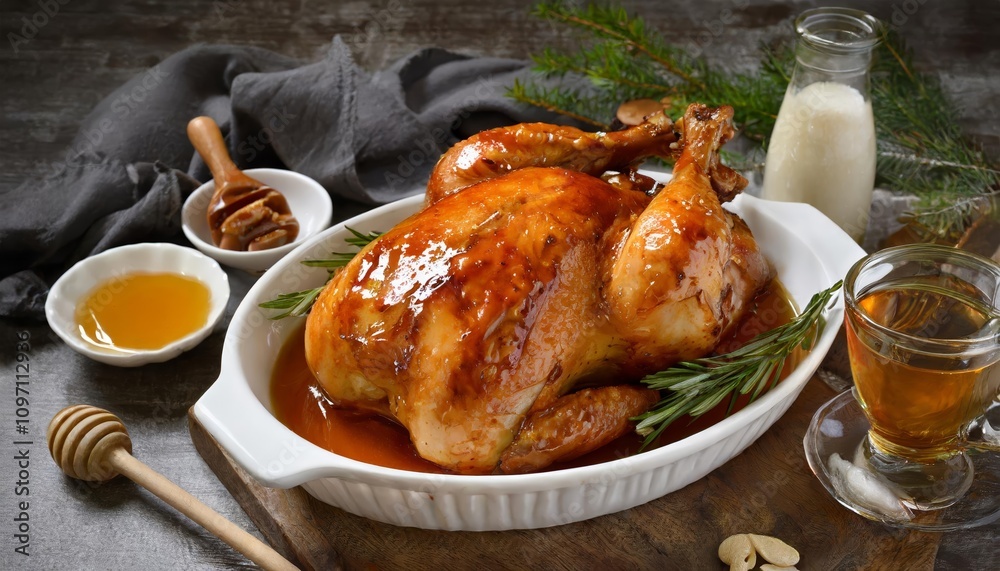 Frisch gebackenes ganzes HÃ¤hnchen mit Honigsauce â€“ Golden gebacken ...