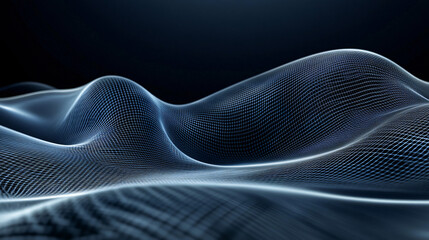 Aufkleber - Smoothly flowing abstract blue mesh grid creating a futuristic technological landscape on a dark background