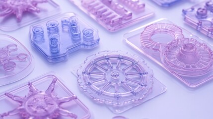 Poster - Purple Plastic Objects Arranged On A Light Background