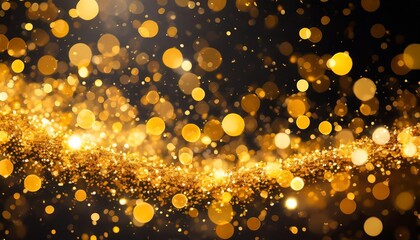 Poster - Radiant Gold Bokeh Light Background for Christmas â€“ Glowing Confetti, Sparkling Texture Overlay with Glittering Highlights for Festive Celebrations, Party Designs, and Elegant Holiday Themes
