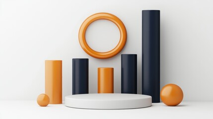 Aufkleber - Abstract geometric shapes in orange and navy blue on a white background.