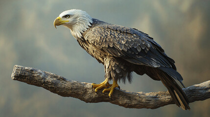 Poster - Majestic bird of prey perched on branch, emanating power and independence against a soft natural backdrop