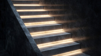 Poster - Elegantly illuminated marble staircase symbolizes progress, success, and advancement in a refined environment