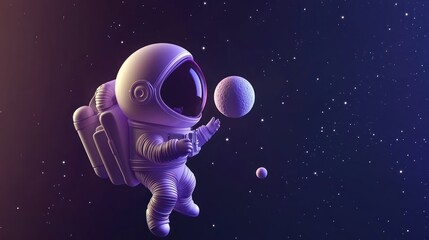 Poster - An astronaut floating in space, interacting with small celestial bodies.