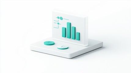 Leinwandbilder - A 3D representation of a data visualization with bar graphs and buttons.
