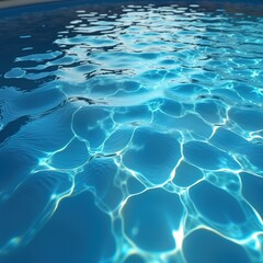 Poster - Blue pool water surface. Light reflects on clean ripples. Summer background. Tranquil scene. Texture of liquid. Turquoise color. Wallpaper design. Abstract pattern. Nature beauty. Refreshing water.
