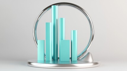 Aufkleber - A modern 3D bar chart design with a circular frame, representing data visualization.