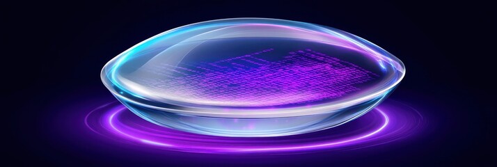 Poster - A futuristic, translucent lens with a glowing purple pattern, suggesting advanced technology.