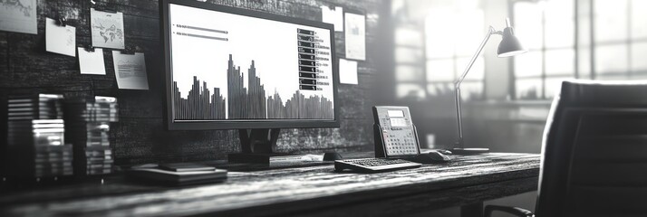 Leinwandbilder - A modern office workspace featuring computers and financial graphs.