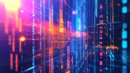 Poster - Virtual city: where data streams and code numbers represent cyberspace and digital information flow