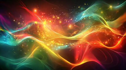 Aufkleber - Vibrant and dynamic cosmic scene with abstract colorful waves, space dust, and stars flowing through space