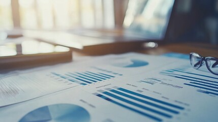 Poster - Financial Reports and Graphs on Desk with Glasses