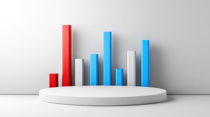 Aufkleber - A 3D bar chart with red, blue, and gray bars on a circular podium against a neutral background.