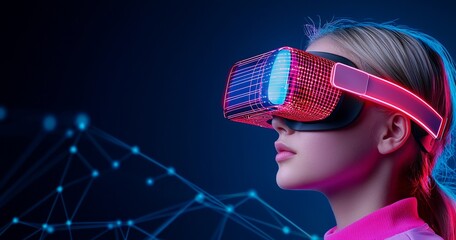 Poster - Connections with a young woman wearing a virtual reality headset.