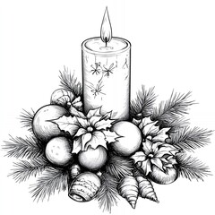 Wall Mural - Decorative Candle Centerpiece With Seasonal Ornaments and Foliage During Winter Festivities