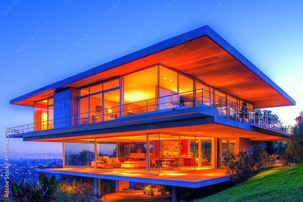 Modern architectural house with a bold cantilevered structure and ...