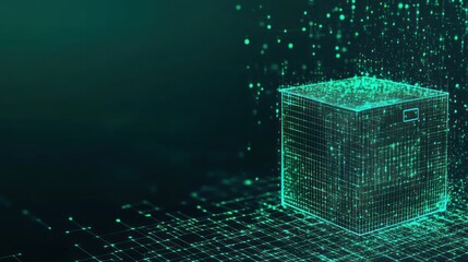 Aufkleber - A digital representation of a box made of particles, suggesting data storage or technology.