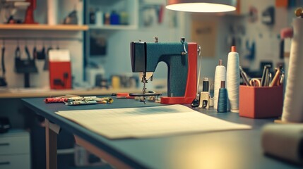 Poster - Vintage Sewing Machine On A Work Table In A Studio
