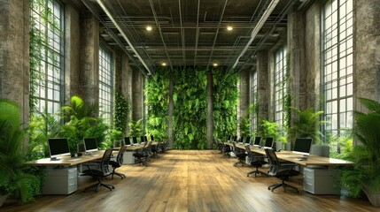 Aufkleber - Modern office space with greenery, promoting a healthy work environment.