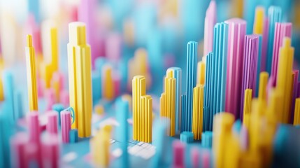 Leinwandbilder - A colorful 3D representation of data visualizations resembling city skylines.