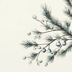 Wall Mural - Decorative Pine Branch Adorned With Silver Bells and Frosted Berries Creates a Festive Atmosphere for Winter Celebrations