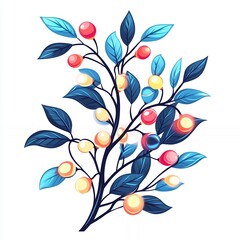 Canvas Print - Vibrant Botanical Illustration Featuring Colorful Berries on a Branch Set Against a Clean Background