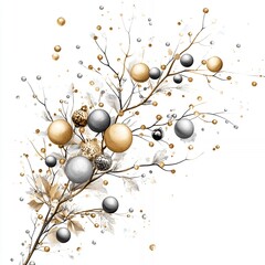 Canvas Print - Elegant Decoration of Gold and Silver Ornaments Arranged on Delicate Branches for a Festive Celebration