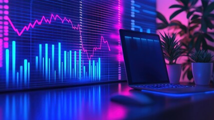 Poster - A modern workspace featuring a laptop and data visualizations in vibrant colors.