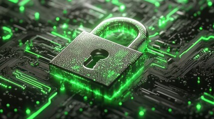 Poster - A digital padlock on a circuit board, symbolizing cybersecurity and data protection.