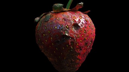 Poster - A Single Textured Strawberry Against Black Background