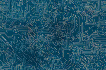 Poster - Futuristic vector illustration of a blue circuit board with intricate digital tech elements, perfect for advanced technology backgrounds.	
