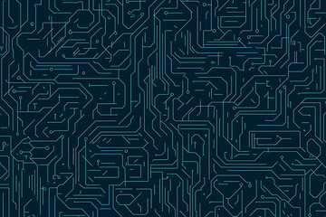 Poster - Futuristic vector illustration of a blue circuit board with intricate digital tech elements, perfect for advanced technology backgrounds.	

