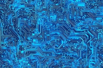 Poster - Futuristic vector illustration of a blue circuit board with intricate digital tech elements, perfect for advanced technology backgrounds.	
