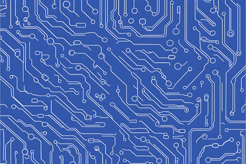 Poster - Futuristic vector illustration of a blue circuit board with intricate digital tech elements, perfect for advanced technology backgrounds.	
