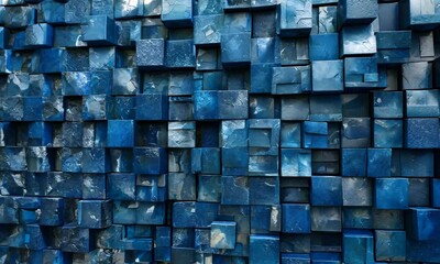 Wall Mural - Abstract dark mosaic background with lots of blue blocks and cubes