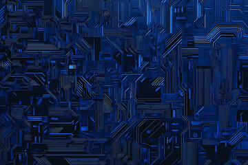 Poster - Futuristic vector illustration of a blue circuit board with intricate digital tech elements, perfect for advanced technology backgrounds.	
